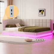 Divano letto 160x200 cm con LED e USB in lino beige