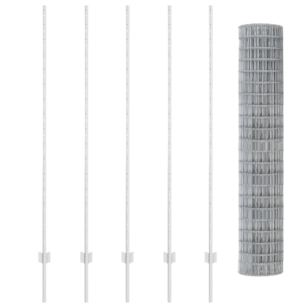 Recinzione Euro con 10 post di supporto Argento 1,6x10 m Acciaio