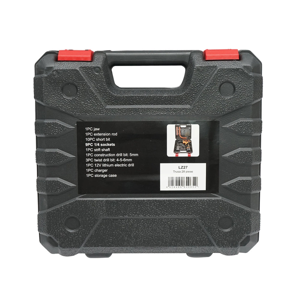 Kit trapano e cacciavite a batteria 28 pezzi, 12V 1500mAh