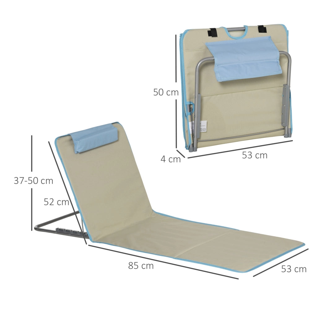 Set 2 Sdraio da Spiaggia 53x124x35-45 cm con Schienale Regolabile e Poggiatesta Beige e Azzurro
