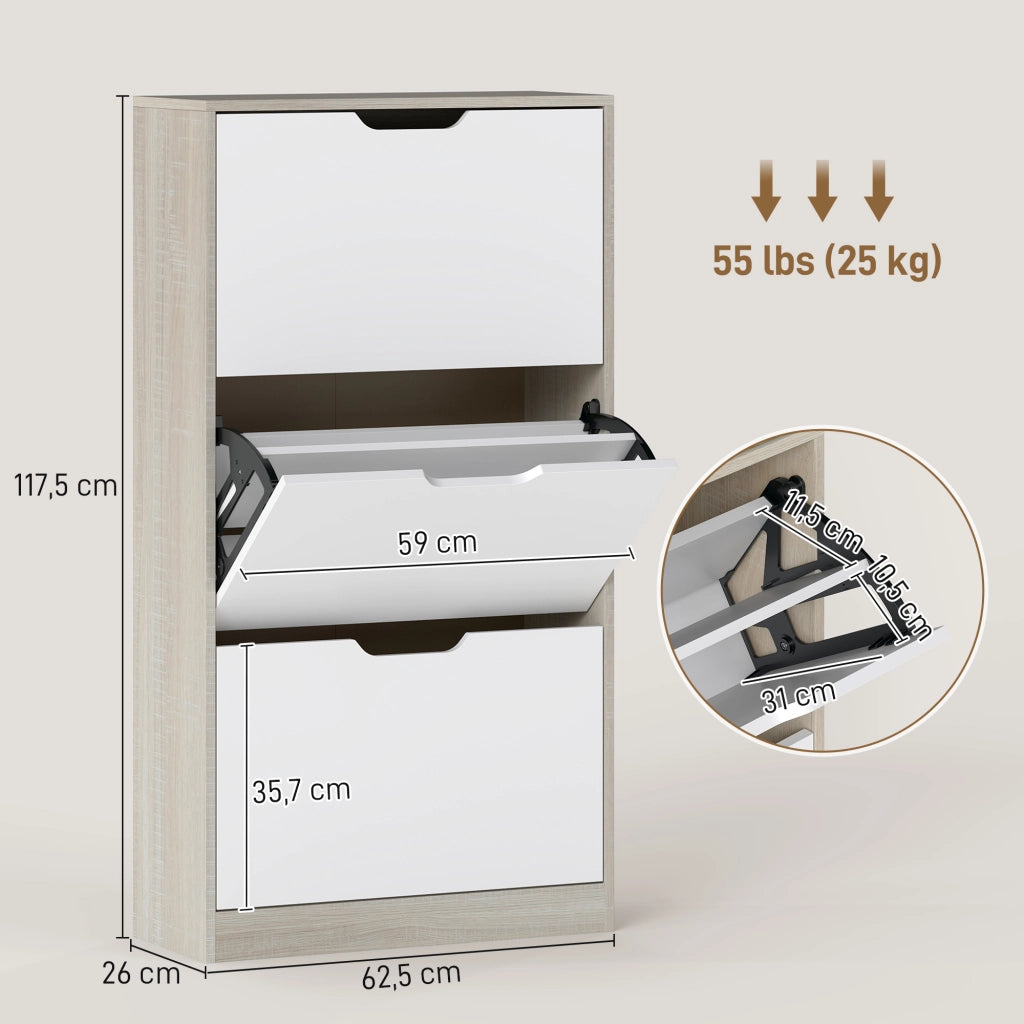 Scarpiera 3 Ante con Appendiabiti ¨C Zephmum ¨C Roble e Bianco 62.5x26x117.5 cm