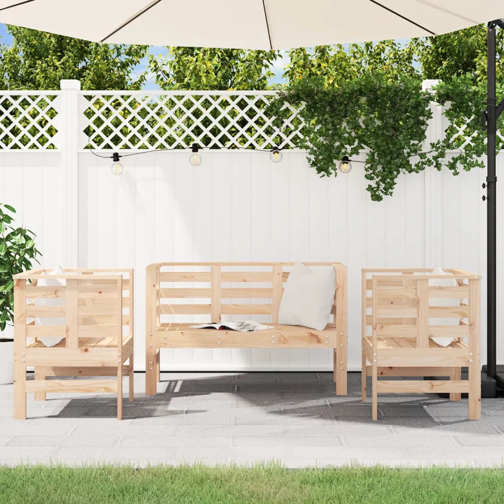Set Salotto da Giardino 3 pz | Set di Mobili da Esterno in Legno Massello di Pino