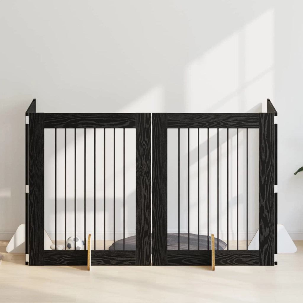Cancello per cani con supporti 4 pz Rovere Nero 80 x 100 cm CFW2353764