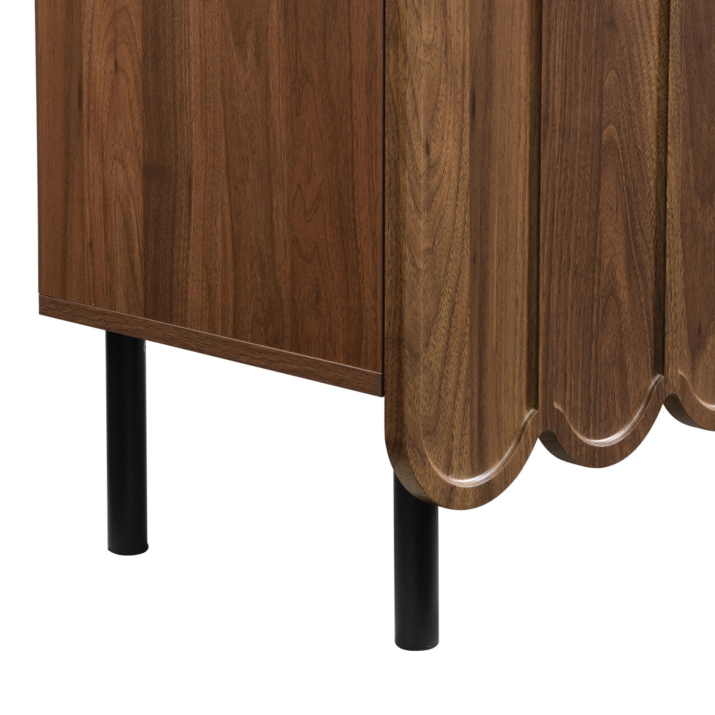 Credenza e Madia 120??35??80 cm con 2 Ante Ondulate senza Maniglie; Ripiani Regolabili; in MDF; Noce