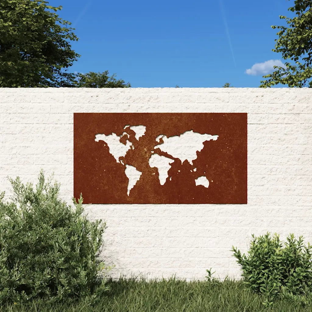 Decorazione Muro Giardino 105x55 cm Mappa Mondo Acciaio Corten 824498
