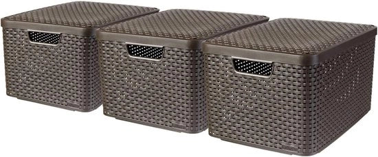 Set di stile composto da 3 S/M/L con coperchio, marrone scuro, 46,2 x 34,2 x 27,5 cm