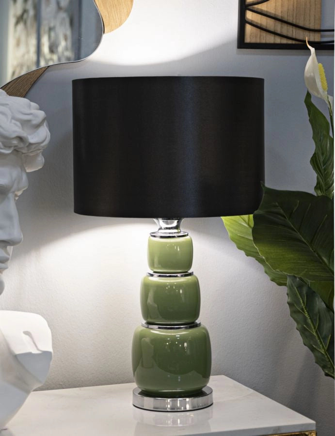 Lampada da Tavolo Eva Three Ø33x57 cm in Vetro e Ferro e Tessuto Bianco e Grigio
