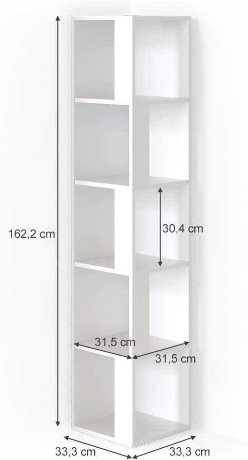 Scaffale angolare Lio, Bianco, 33.3 x 162.2 cm, per riporre libri e decorazioni negli angoli della stanza