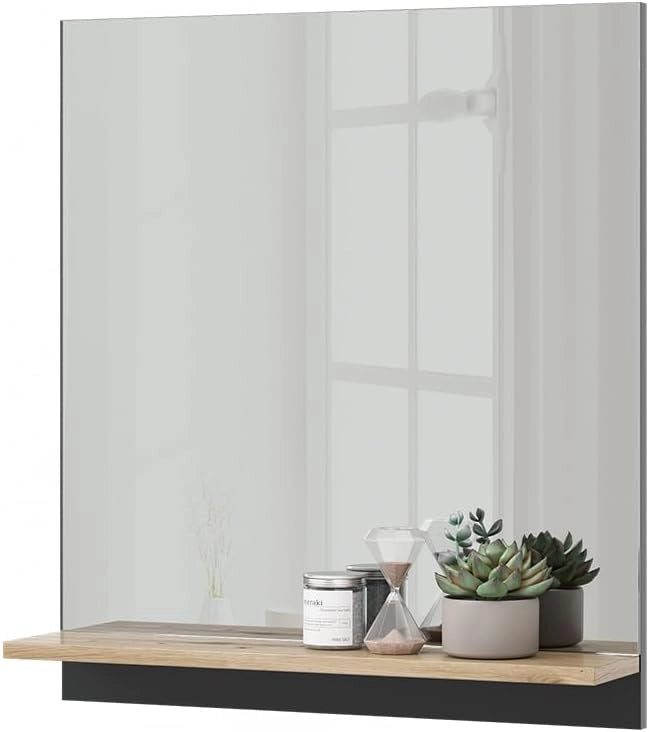 Specchio contenitore bagno Marelle, Antracite/Artisan, 60 x 67 cm con ripiano, adatto per il montaggio a parete in ambienti umidi