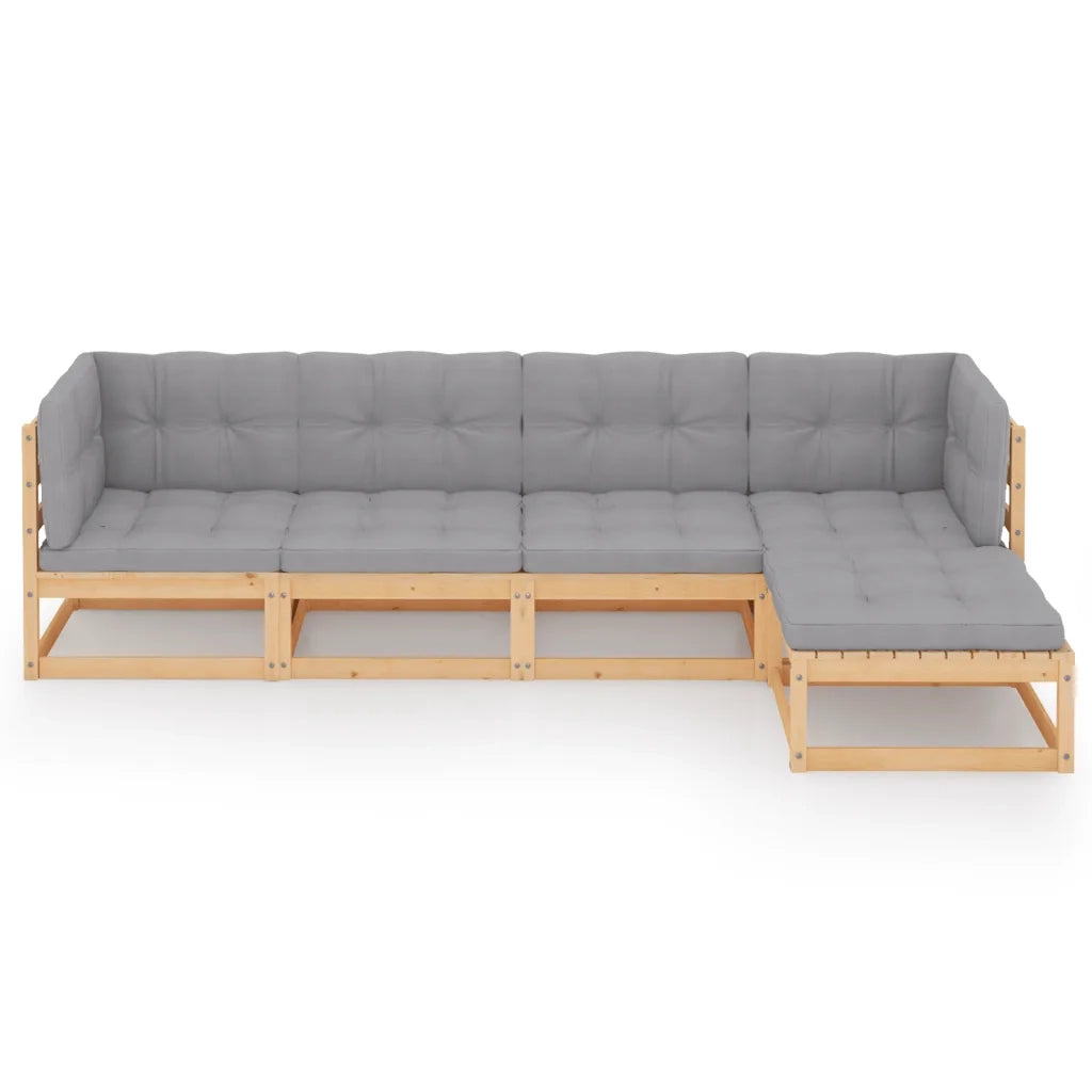 Set Divani da Giardino 5 pz con Cuscini Legno Massello di Pino 3076584