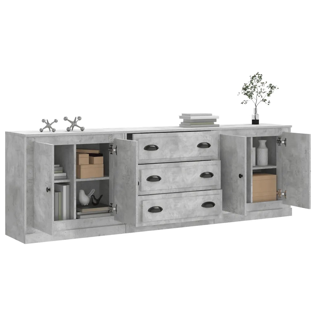 Credenze 3 pz | Madia | Buffet da pranzo | Armadio da pranzo Grigio Cemento in Legno Multistrato