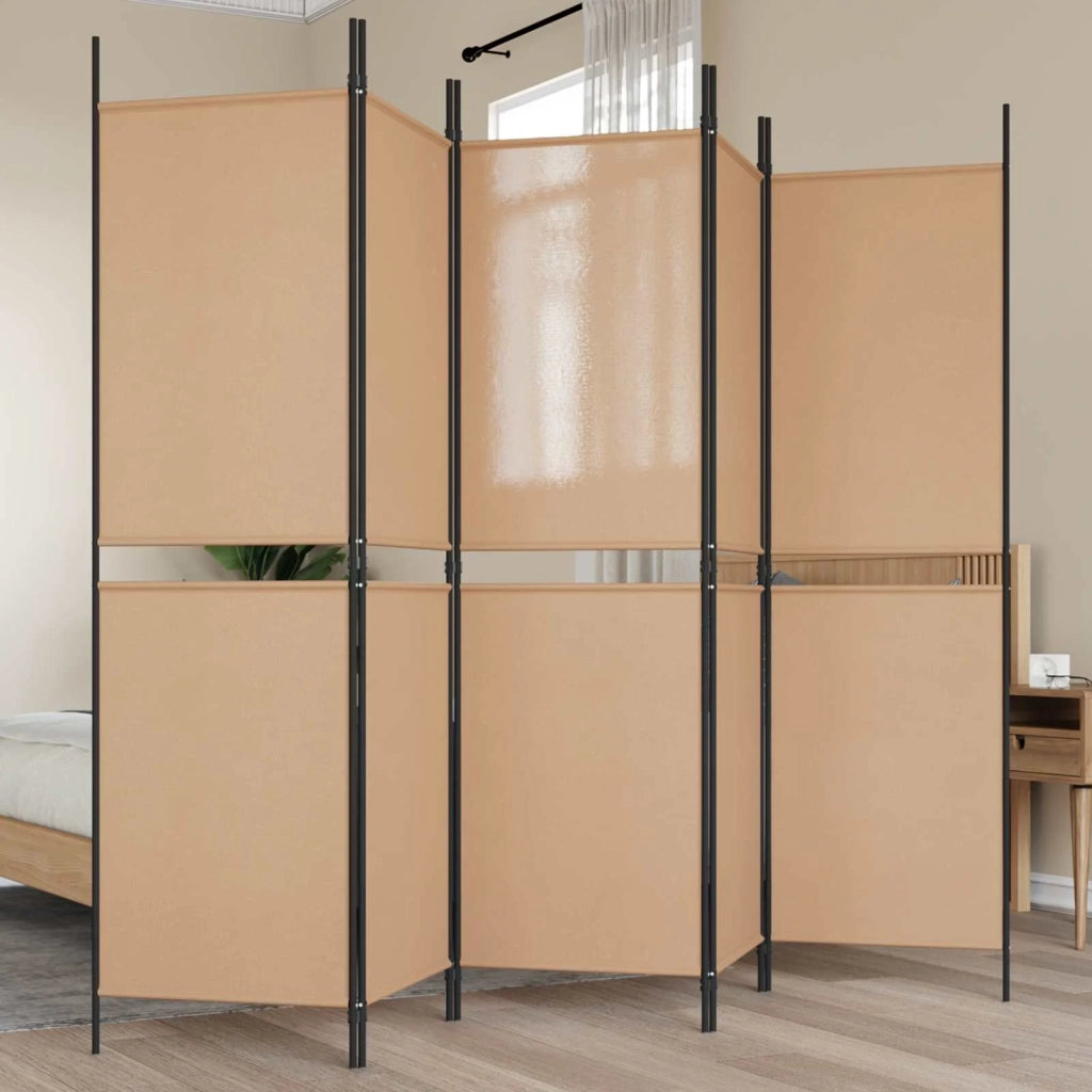 Paravento a 5 Pannelli Beige 250 x 180 cm Tessuto 42039217