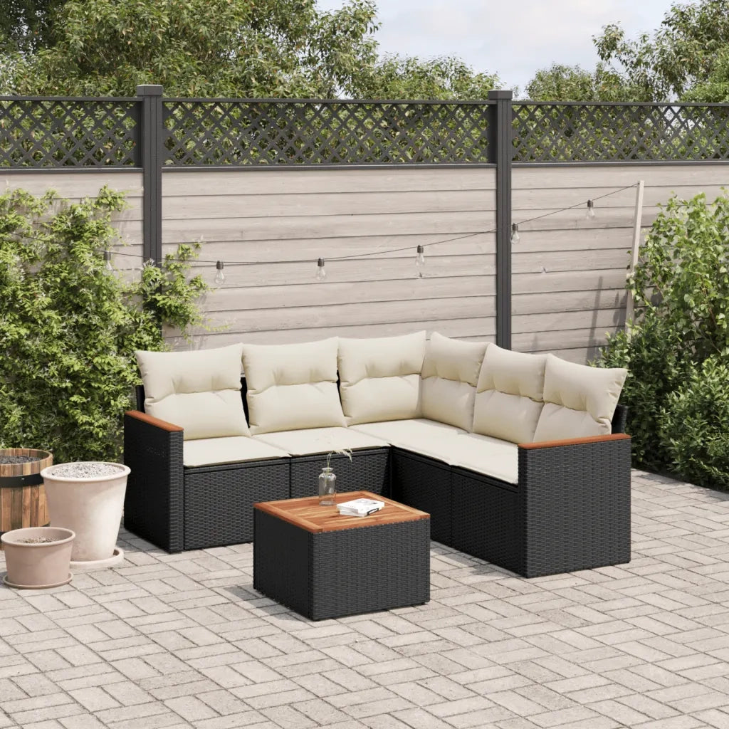 Set Divano da Giardino 6 pz con Cuscini-Sofa da Giardino-Divanetto da esterno Nero in Polyrattan 518621