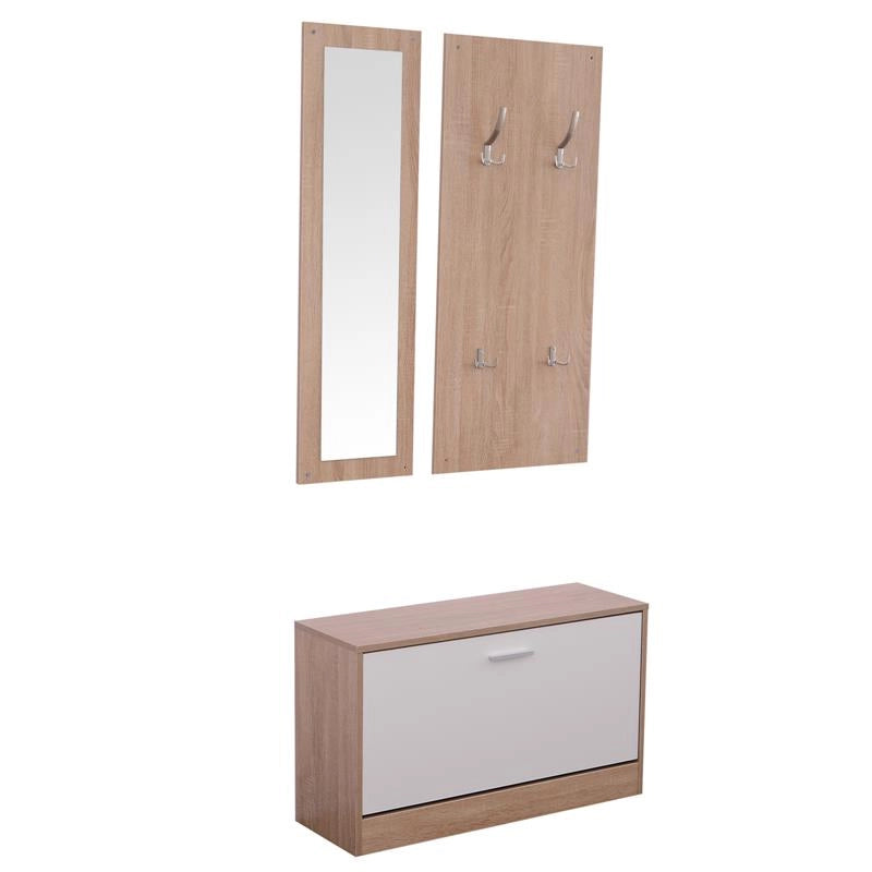 SET 3 PEZZI SCARPIERA APPENDIABITI SPECCHIO DA INGRESSO IN LEGNO 80X27 X46.5 CM