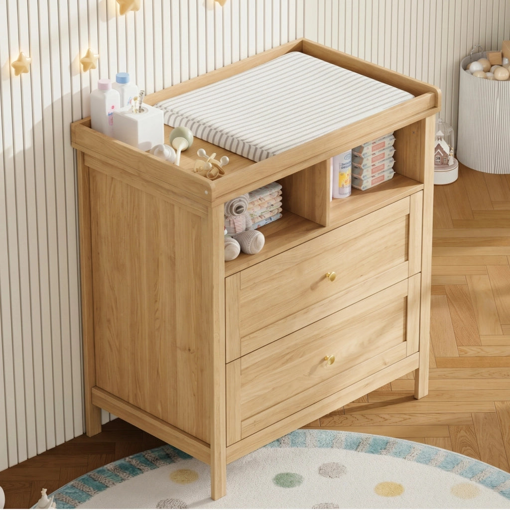 Cassettiera fasciatoio multifunzionale con piano rimovibile, 82x50x90 cm, MDF, colore naturale