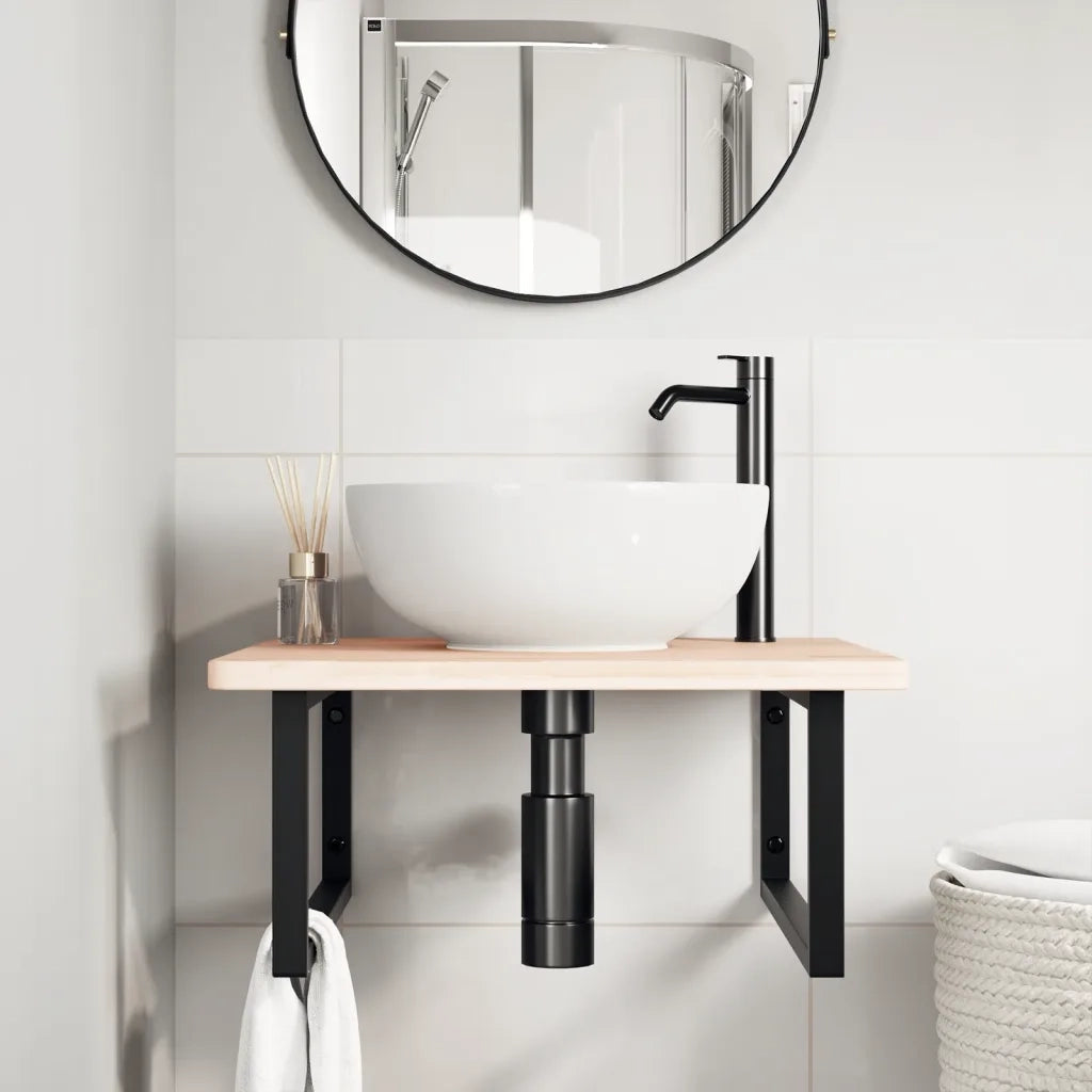 vidaXL Ripiano a Parete per Lavabo in Acciaio e Massello di Rovere