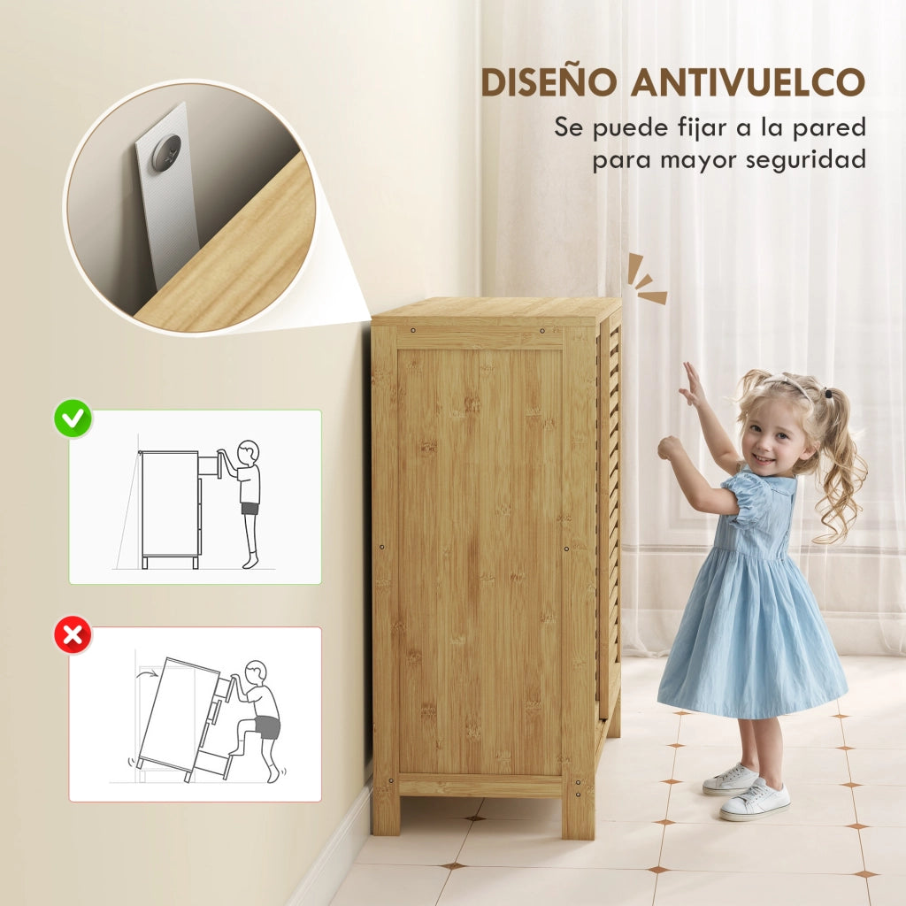 Armadietto Bagno in Bamb¨´ con Ante Scorrevoli 4 Ripiani ¨C Zephmum ¨C 80x34x80 cm Naturale