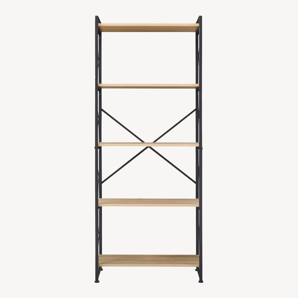 Libreria Skørping a 5 Ripiani Scaffale da Terra 160 x 65 x 30 cm - Nero / Effetto Rovere [en.casa]