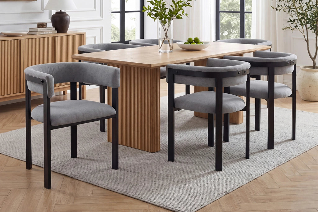 Set di 2 sedie da pranzo moderne in Chenille grigio, schienale curvo, struttura in metallo, portata 150 kg