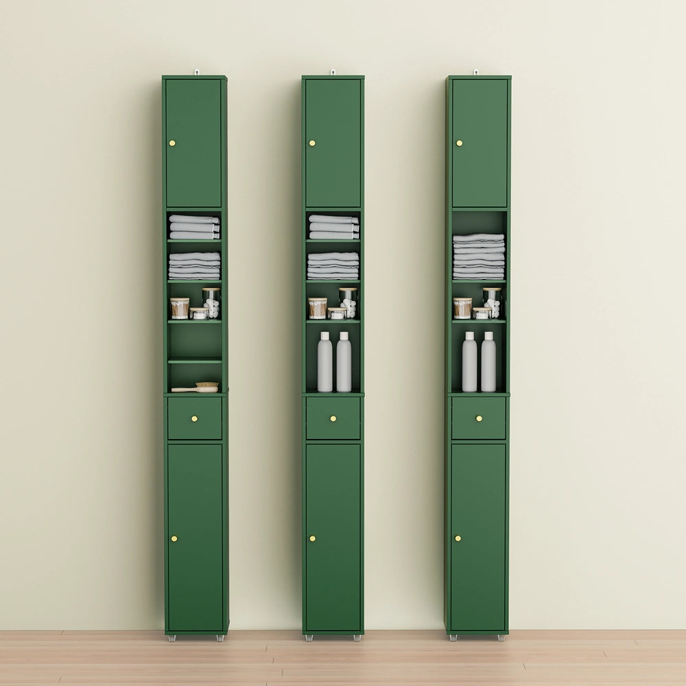 SoBuy Mobile Bagno Stretta – Colonna Bagno Idrorepellente, Alto con Ripiani Regolabili e Cassetto – Armadietto Salvaspazio, MDF Verde Scuro, 20x180x20cm, BZR34-II-SY