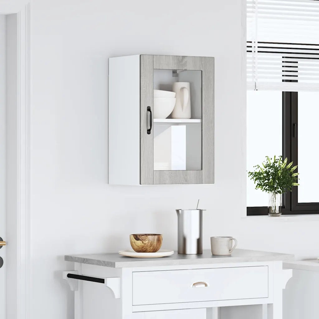vidaXL Pensile da Cucina con Porta in Vetro Porto Grigio Sonoma