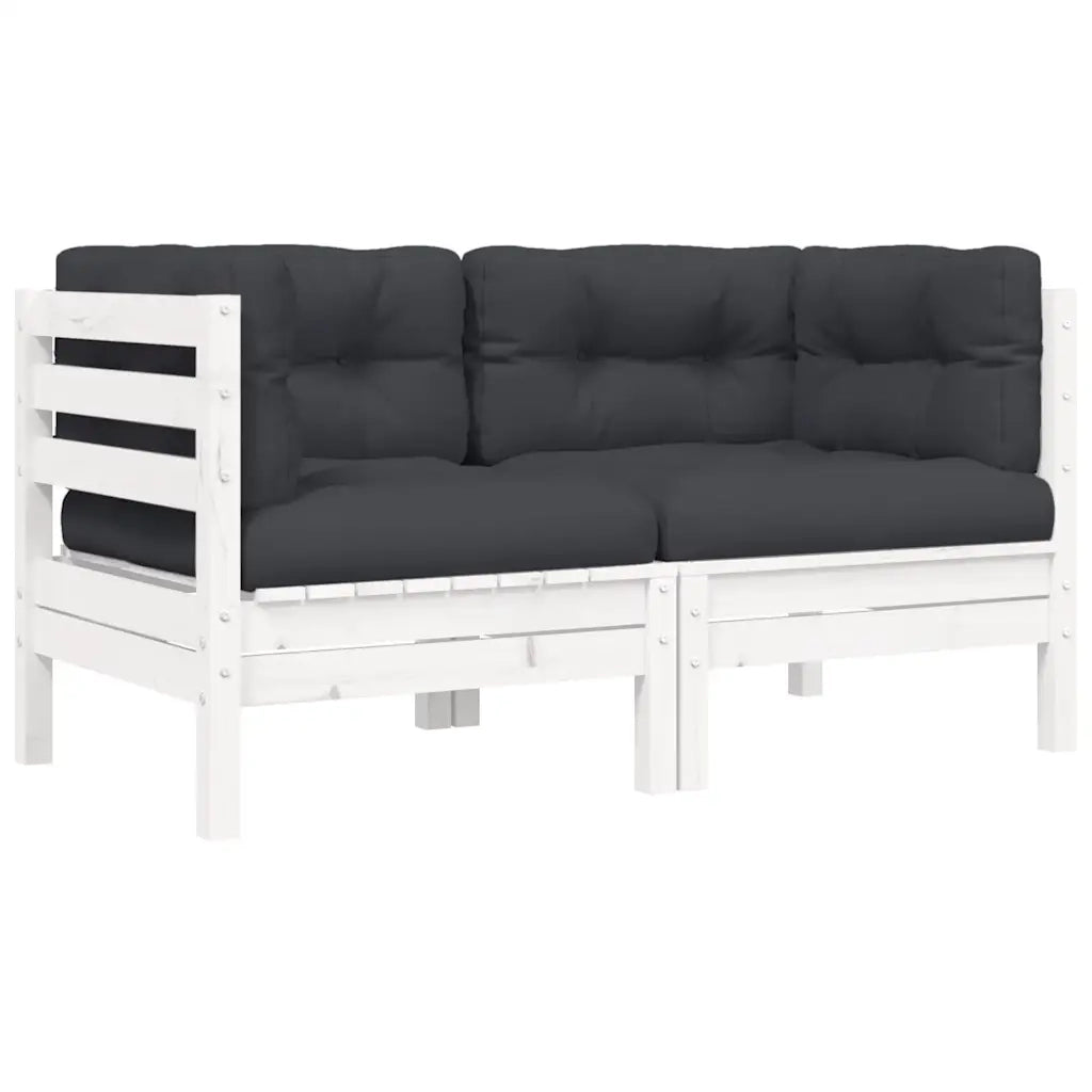 Set Divani da Giardino 3 pz | Set Salotto da Giardino con Cuscini Bianco in Massello Pino