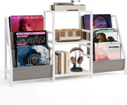 GIANTEX Supporto per giradischi, mobile platino in vinile con 3 ripiani aperti, 6 tasche, per 200 album, telaio in metallo, combinazione flessibile, per soggiorno, studio, camera da letto (nero)