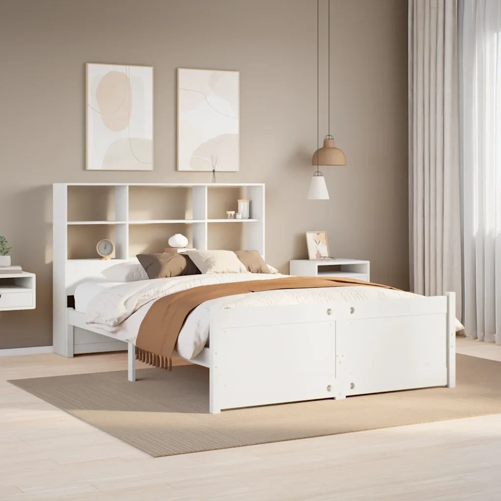 Letto Libreria senza Materasso-Struttura Letto con contenitore Bianco 140x200 cm Legno di Pino 267390