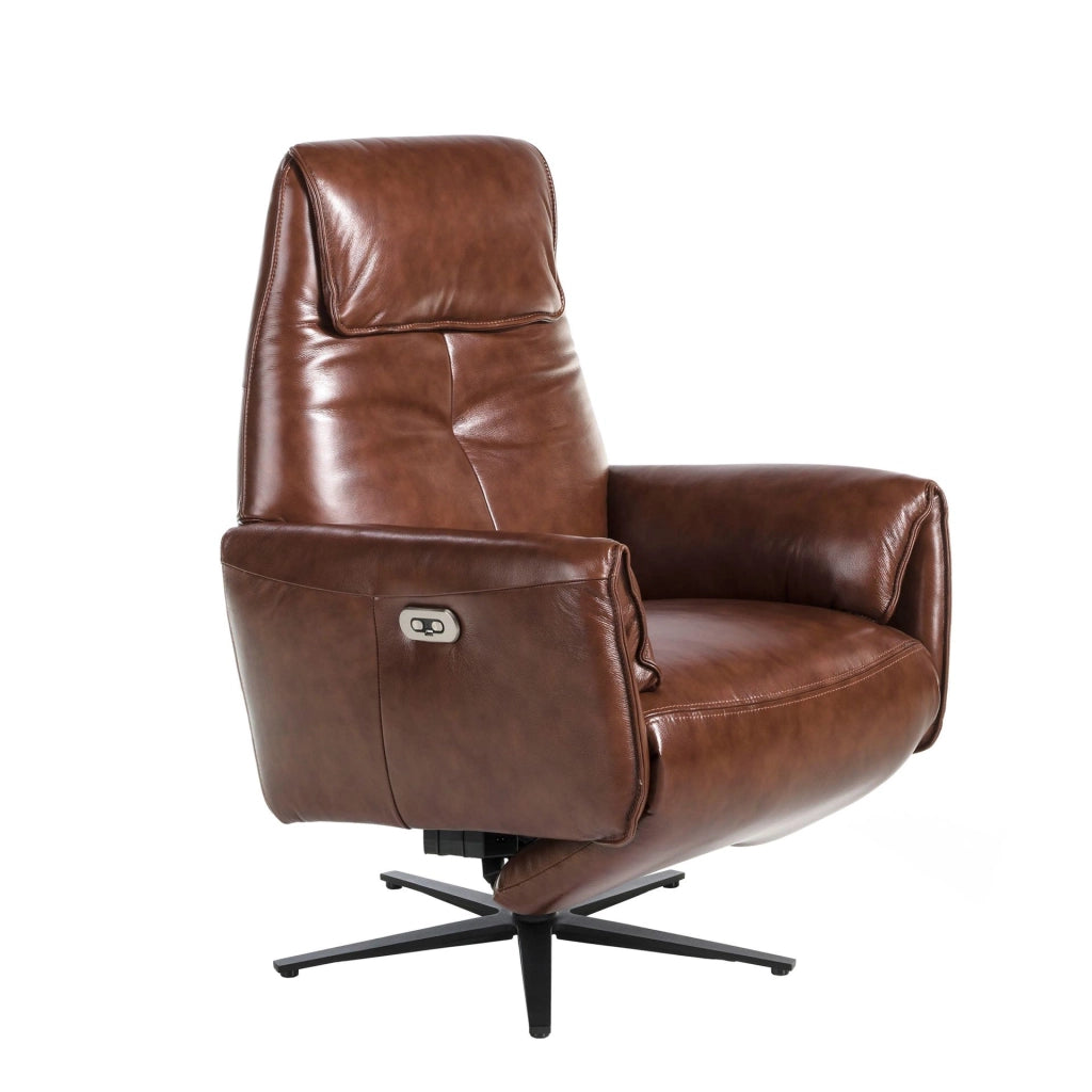 Poltrona girevole in pelle marrone cioccolato