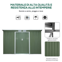 Casetta Box da Giardino 280x130x172 cm in Lamiera di Acciaio Verde Chiaro