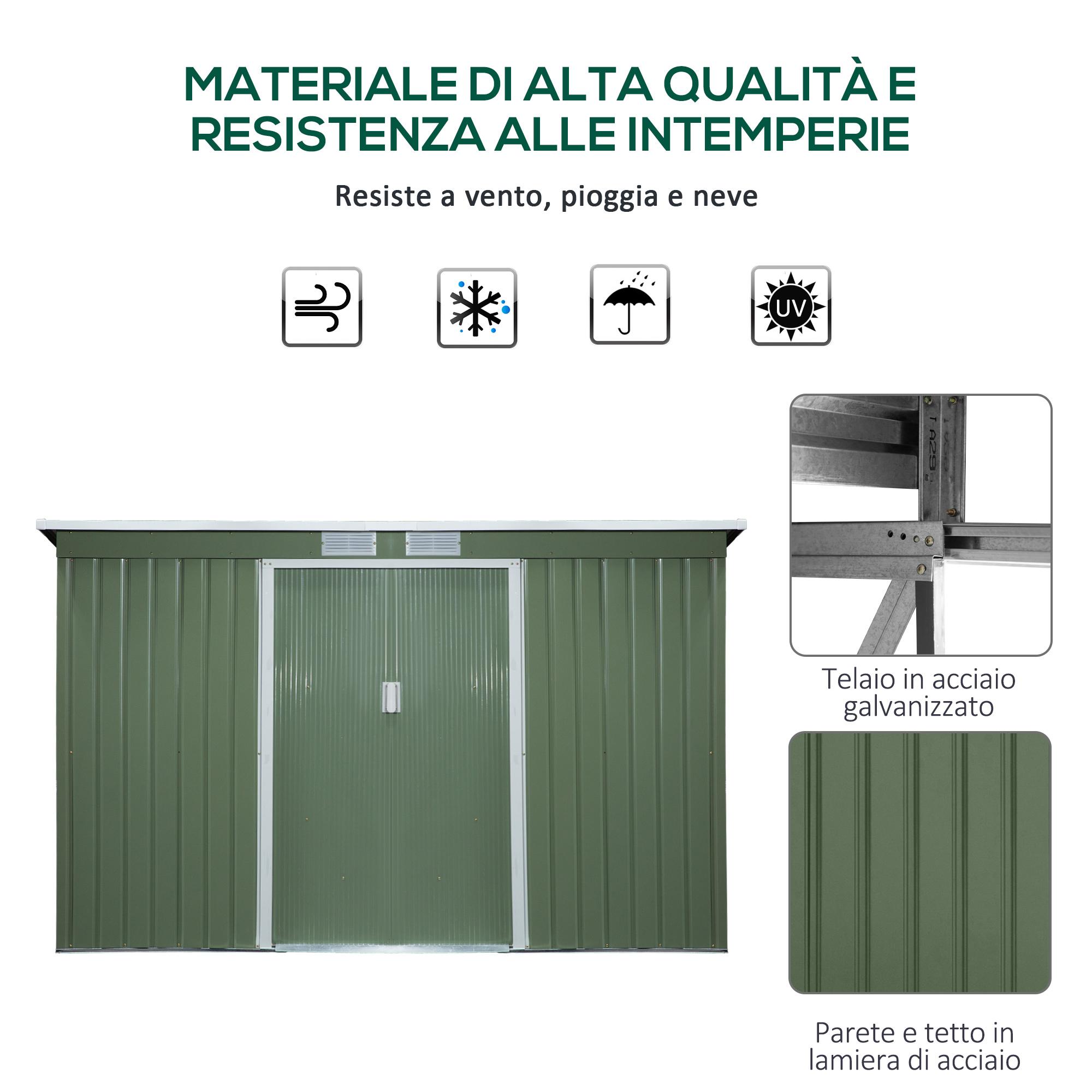 Casetta Box da Giardino 280x130x172 cm in Lamiera di Acciaio Verde Chiaro