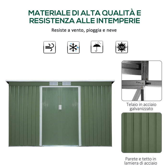 Casetta Box da Giardino 280x130x172 cm in Lamiera di Acciaio Verde Chiaro