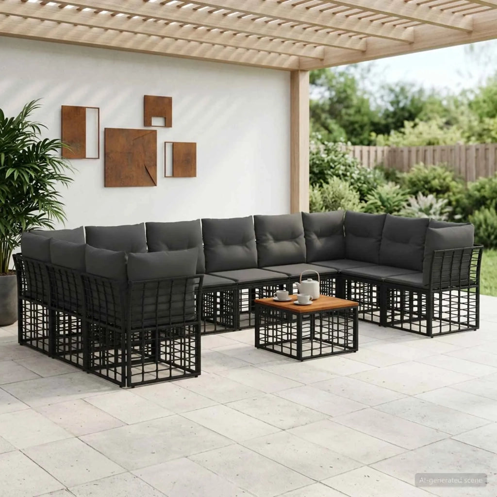 Set di divani da esterno 11 pcs Nero e Grigio scuro Poliestere 3437555