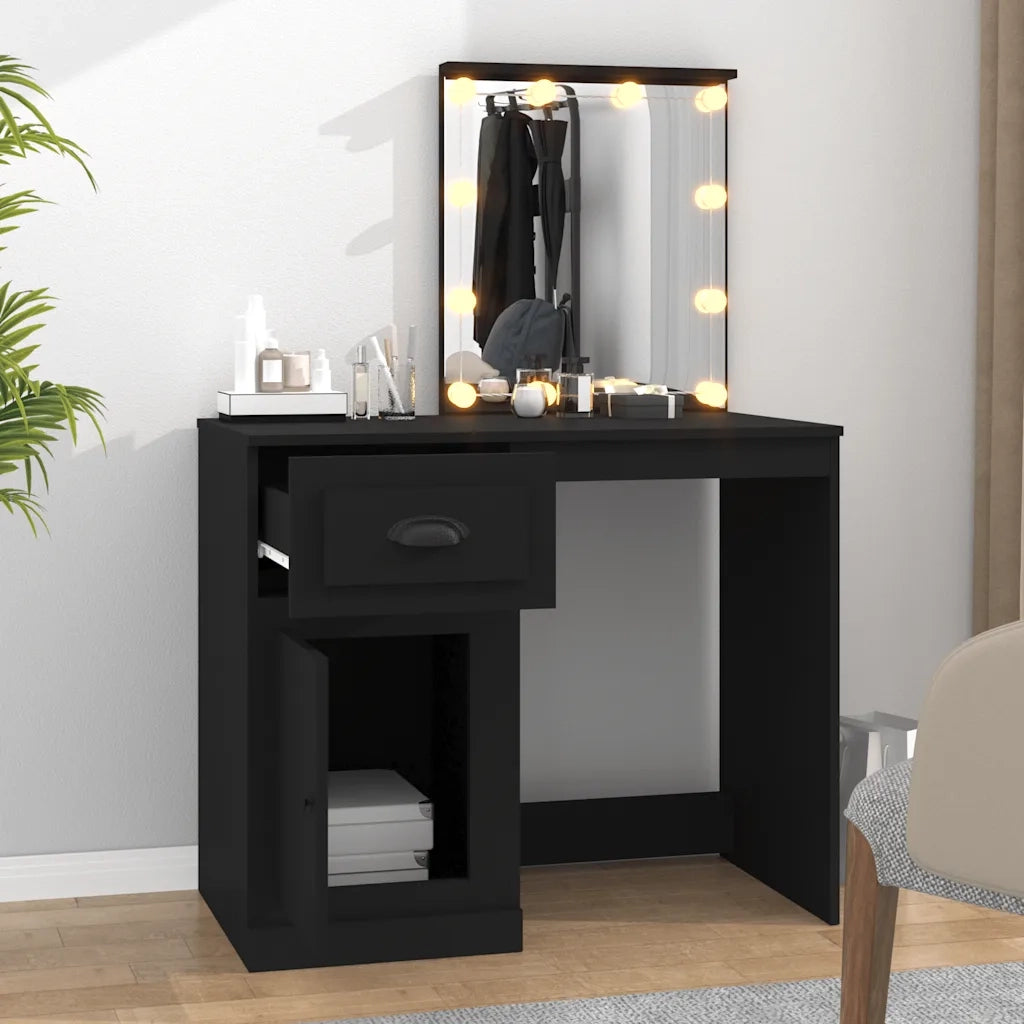 Toeletta | Tavolo da Trucco con LED Nera 90x50x132,5 cm Legno Multistrato