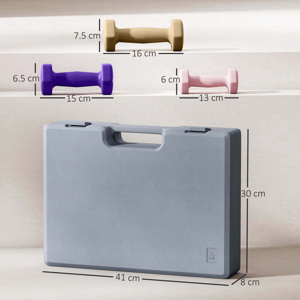 Set di Manubri Pesi Fitness da 9 kg con Impugnatura Antiscivolo e Valigetta, Multicolore