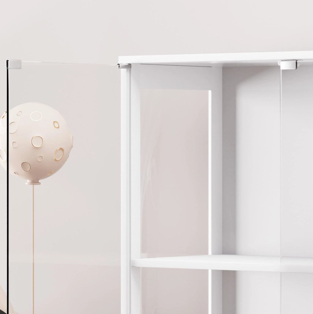 Vetrina in vetro con LED; sensore di movimento e ante in vetro 80x35x165 cm; bianca