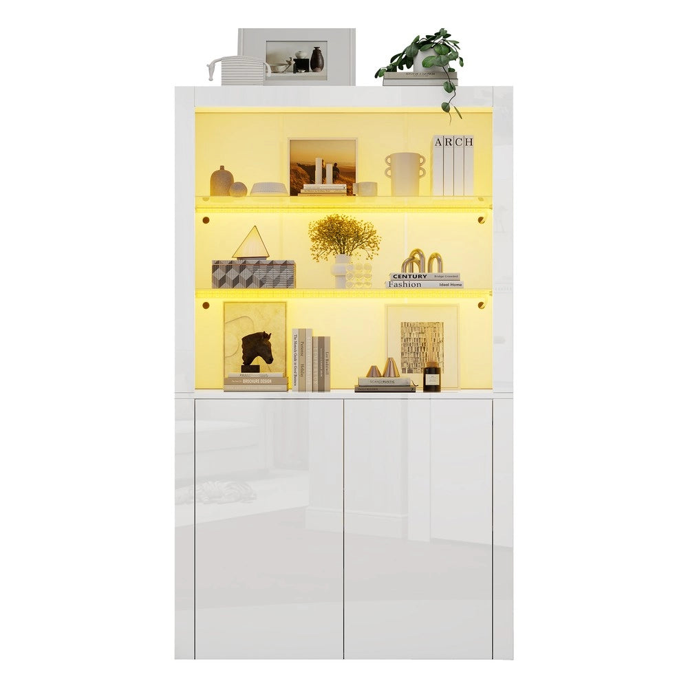 Mobile Vetrina con LED e Vetro Temperato ¨C MINIMAL ¨C Bianco Lucido, 100x35x170