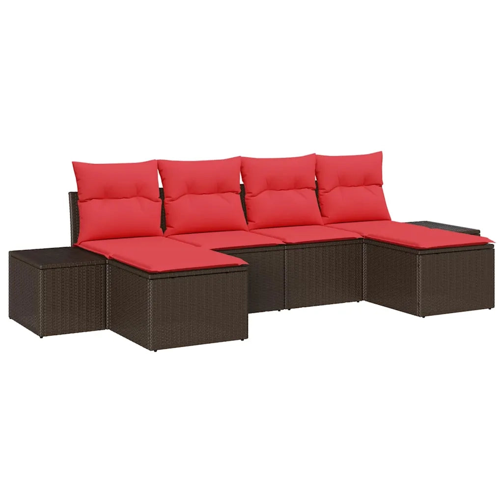 Set Divano da Giardino con cuscino 6 pcs Marrone polyrattan