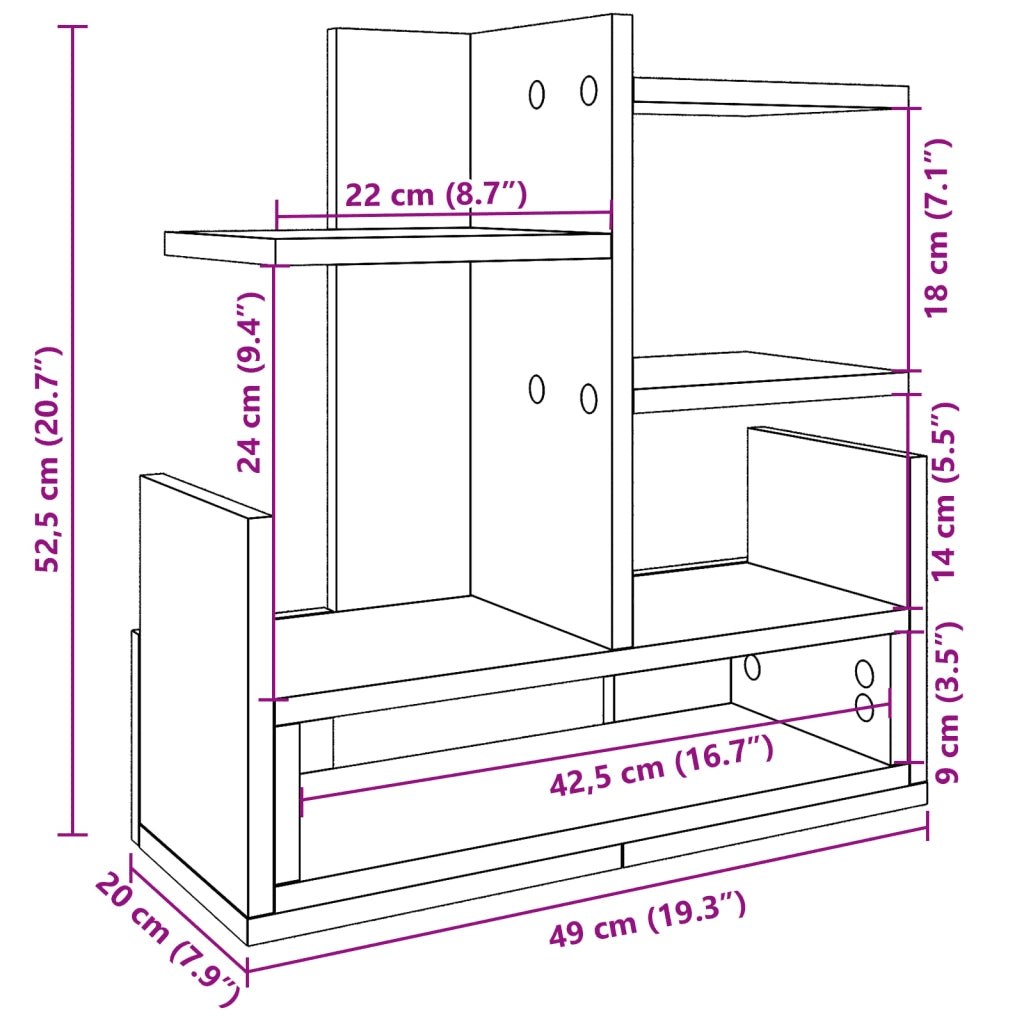Organizer Scrivania Grigio Sonoma 49x20x52,5 cm Multistrato CFW3889377