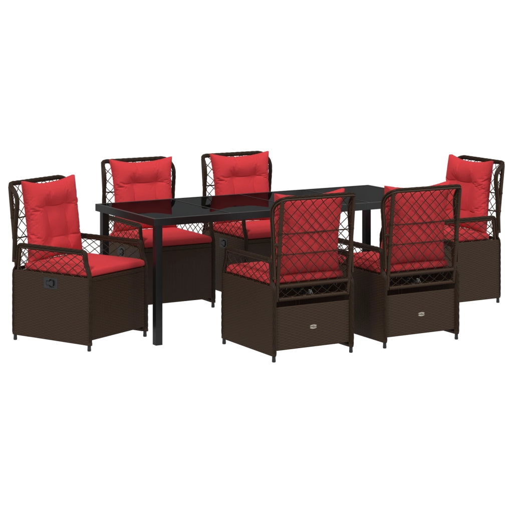 Set da Pranzo Giardino 7 Pezzi in Rattan Polietilene Marrone