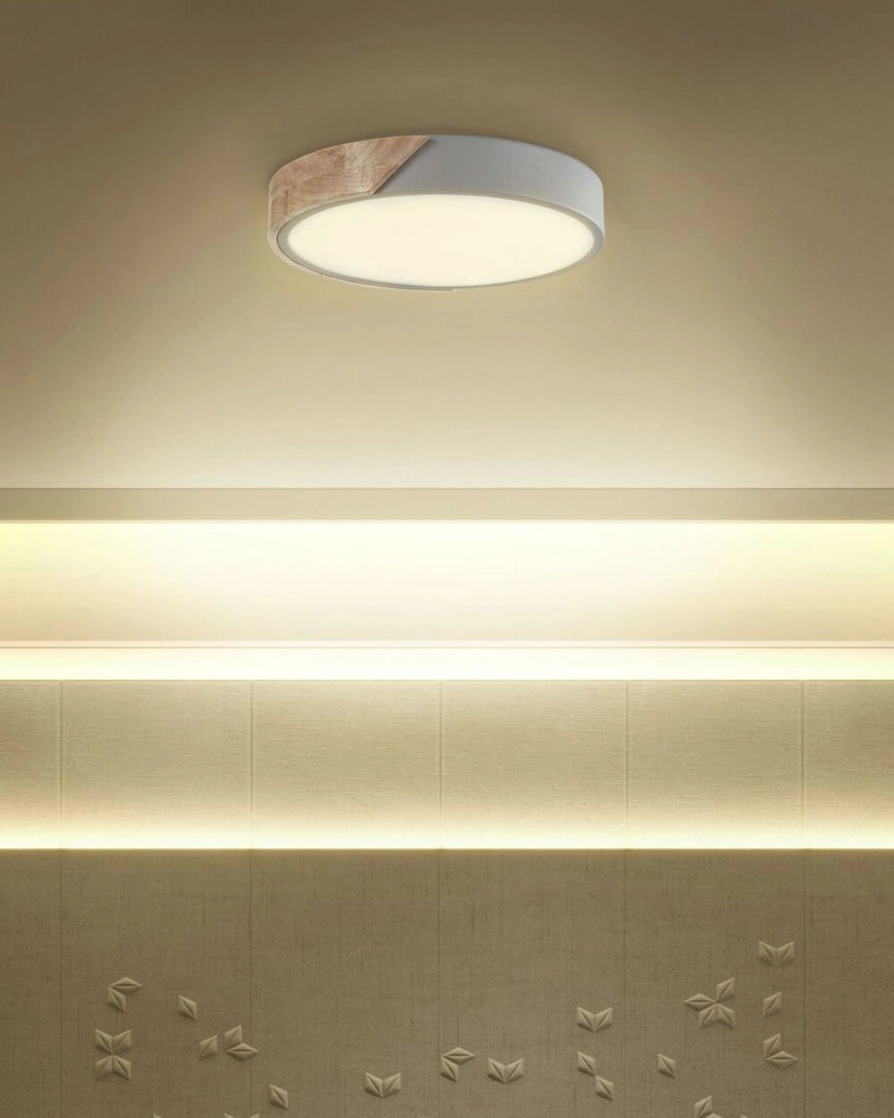 Lampada da soffitto grigia con luci a LED integrate in legno chiaro in acciaio acrilico di forma rotonda Illuminazione moderna decorativa