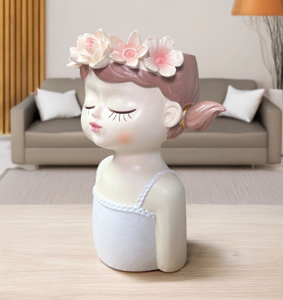 Vaso Decorativo Con Volto Viso Vasetto Per Piantine Da Interno Faccia Statuetta Testa Soprammobile Moderno Dipinto A Mano - BambinaSamantha