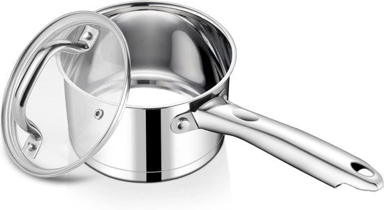 Padella in acciaio inossidabile da 14cm - con coperchio in vetro - 0,9L - per induzione