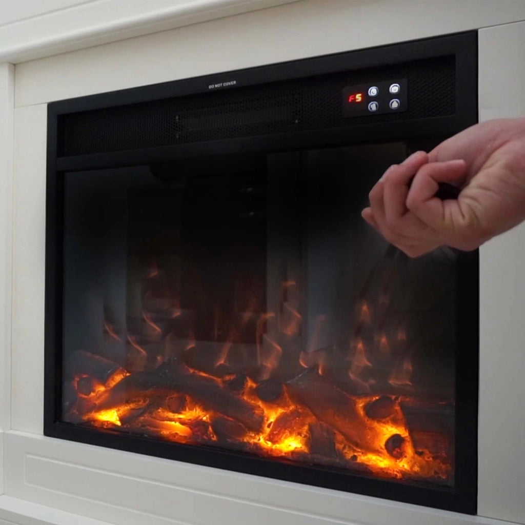 Caminetto Fuego Roberta Blanco 1500w a Parete Con Cornice Telecomando e Bruciatore Bianco Crema