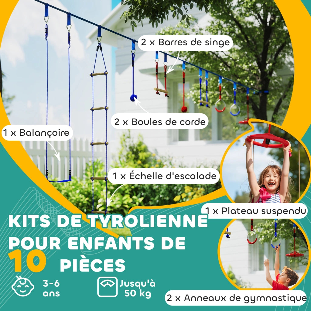 Percorso Ninja per Bambini ¨C zephmum ¨C Blu con Slackline 10m e 10 Accessori