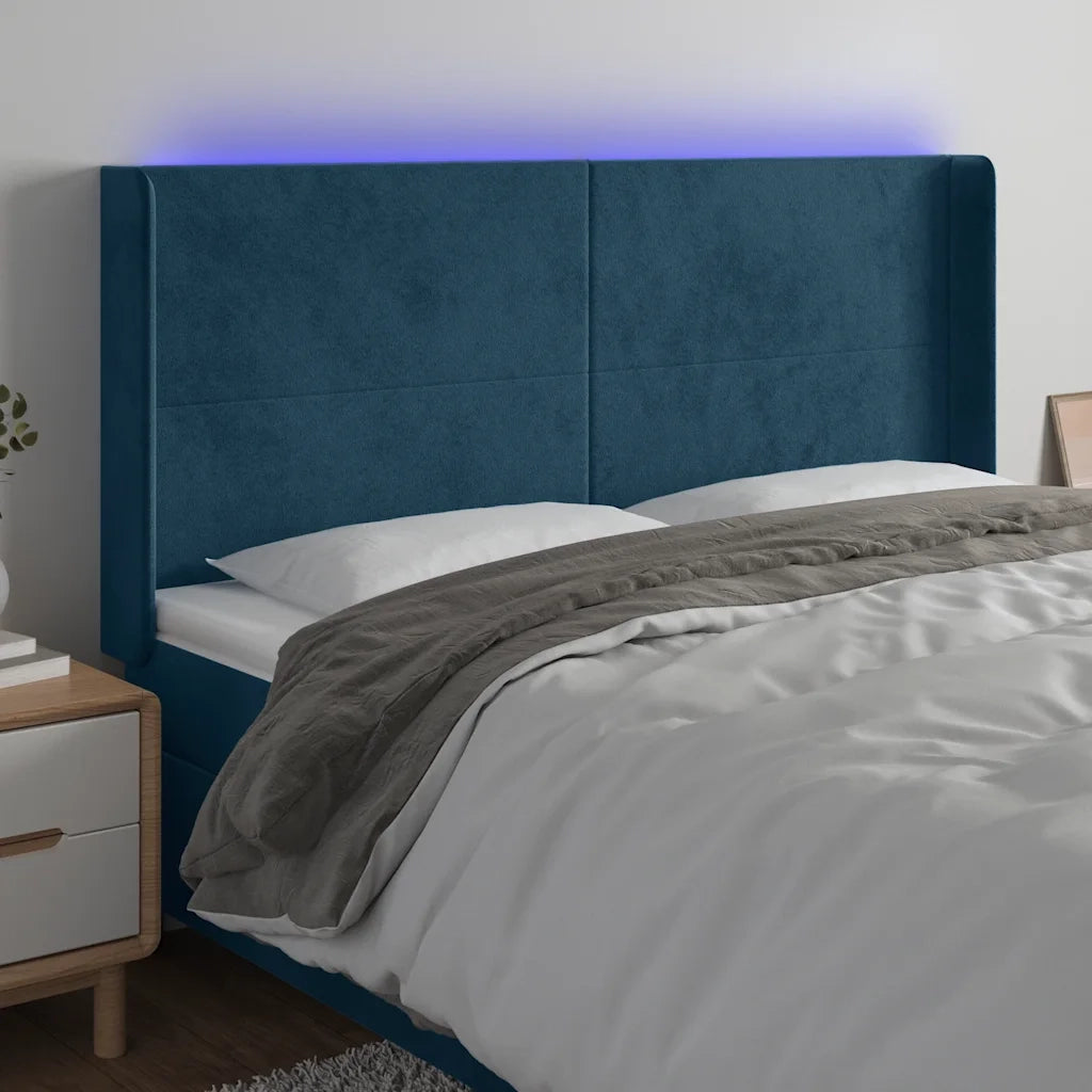 Testiera a LED Blu Scuro 183x16x118/128 cm in Vellutocod mxl 73870