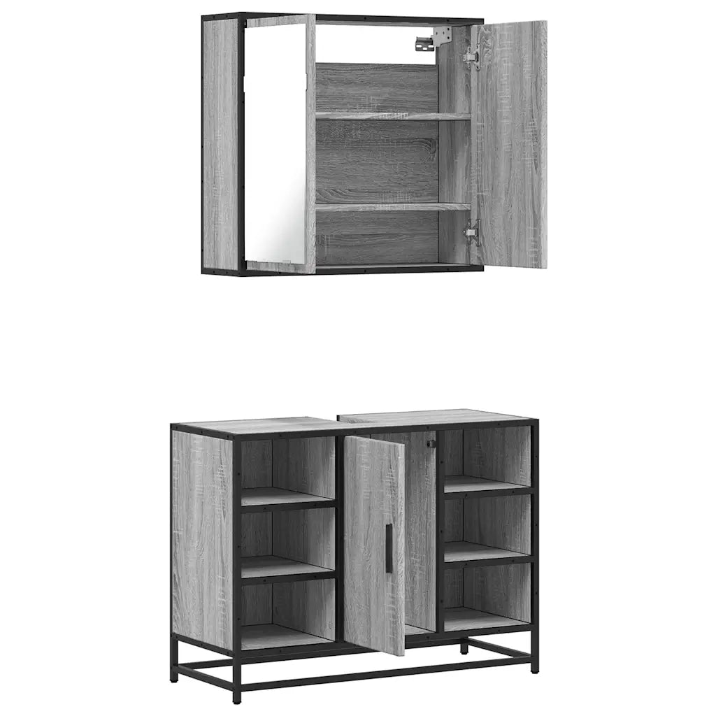 Set Mobili da Bagno 2 pz Grigio Sonoma in Legno Multistrato