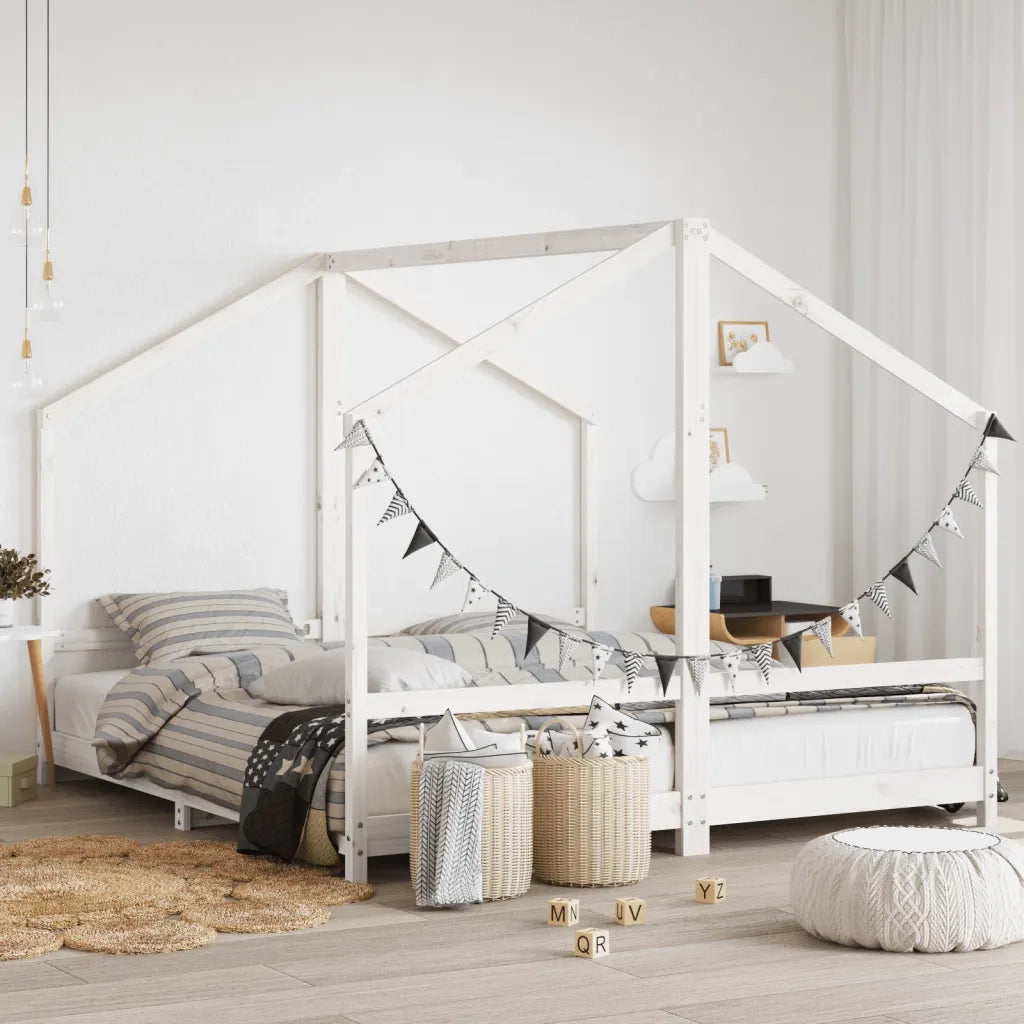 Giroletto per Bambini-Struttura Letto Bambini Bianco 2x(90x200) cm Legno Massello Pino