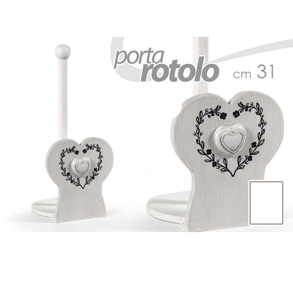 Trade Shop - Porta Rotolo Cucina Decoro Cuore 31 Cm Carta Tavola In Legno Shabby Chic 662270 -