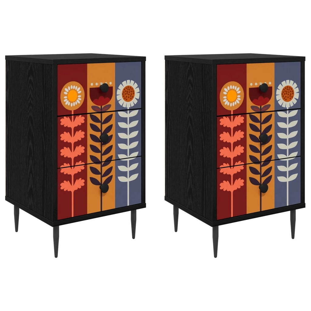 Armadio da Notte ESSEN 2 pz Rovere Nero 36 x 33 x 61 cm 8007336